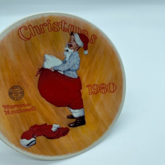 Norman Rockwell Plate Tan Red Christmas Holiday 1960 - Picture 3 of 7